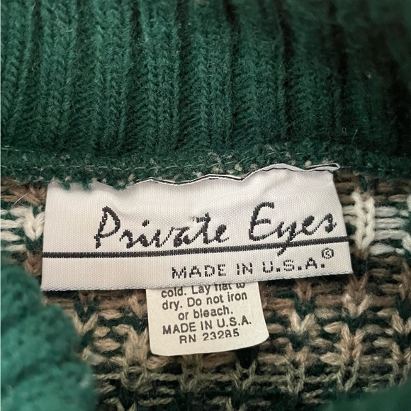 Vintage Emerald Green and White Floral Knit Sweater - Picture 5 of 8